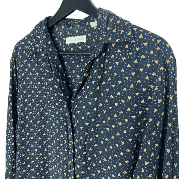 Vintage 90s Banana Republic Dark Blue Micro Floral Long Sleeve Button Up Top Sma - Picture 2 of 9